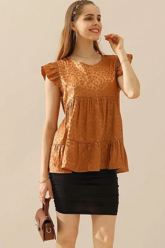 FRILL SLEEVE PATTERNED JACQUARD TUNIC TOP