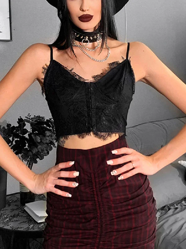 Gothic Sexy Fairy Grunge V-neck Dark Lace Punk Crop Top