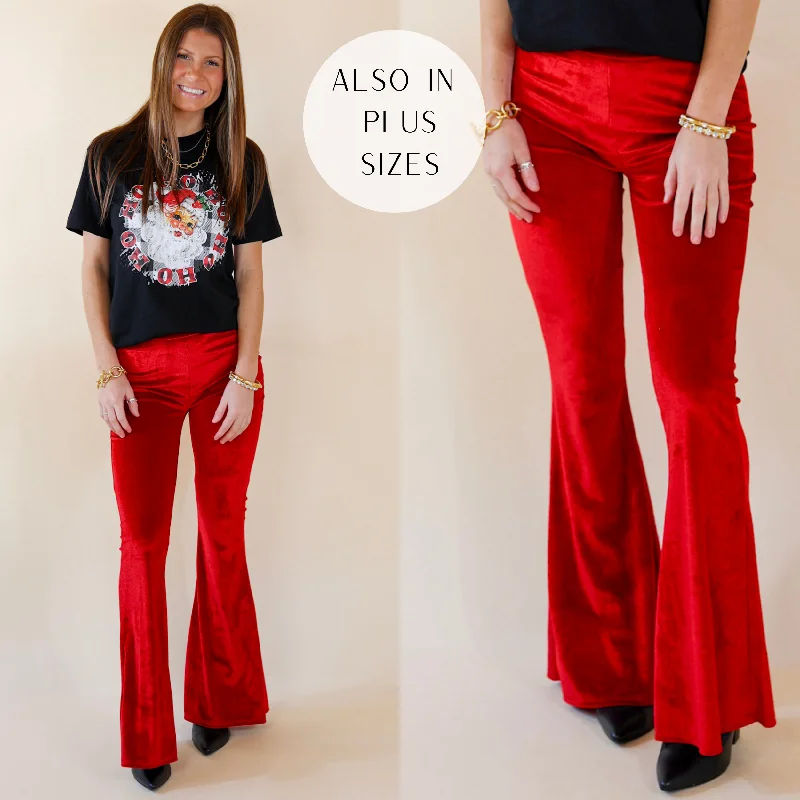 Luxe Standard Velvet Bell Bottom Pants in Red