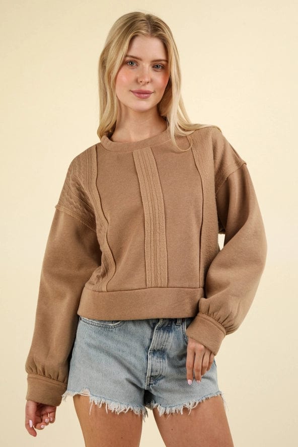 Mocha Cable Contrast Pullover