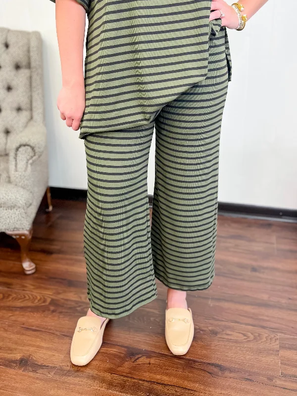 Pull-On Striped Pant-Olive