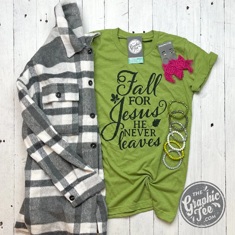 Fall for Jesus, He Never Leaves Short Sleeve Tee