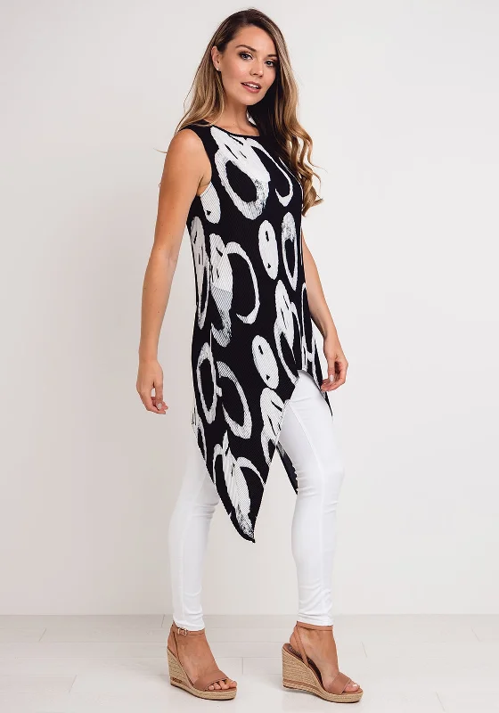 Naya Printed Asymmetric Hem Top, Black