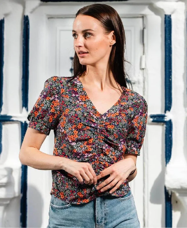 Multicoloured Floral Ruched Top