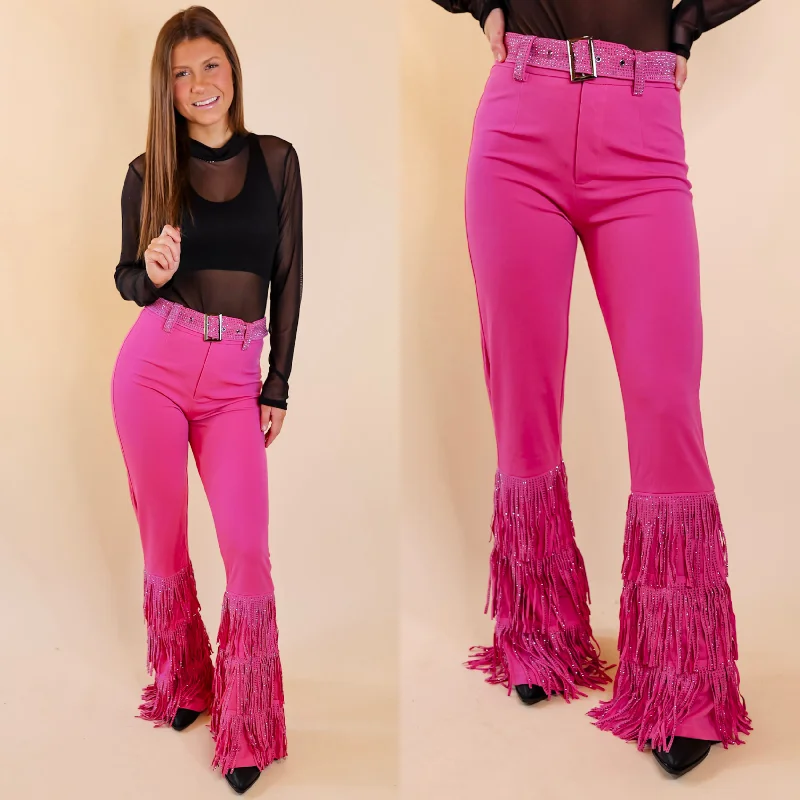 Cowboy Killer Crystal Fringe Bell Bottom Pants in Pink