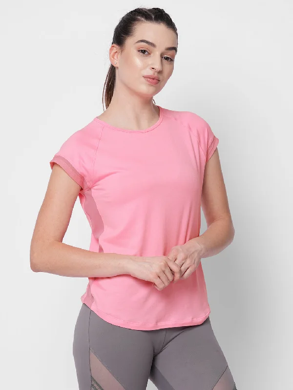 Fitkin women neon pink side net panel detail tshirt