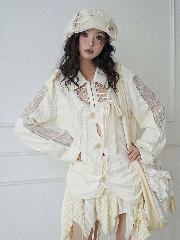 Niche Original Design Strap Sheer Lace Shirt [s0000008140]