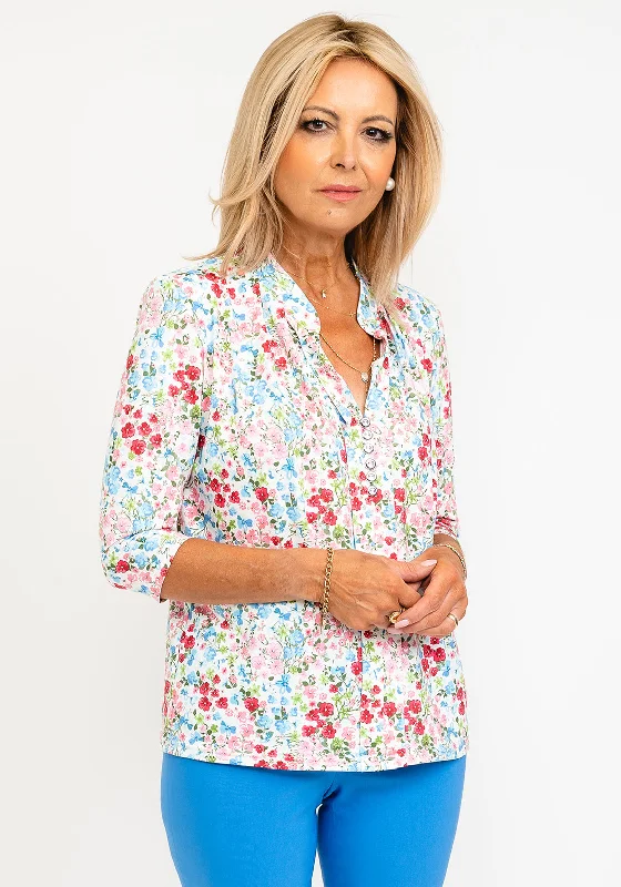 Leon Collection Ella Floral Buttoned Blouse, Pink Multi